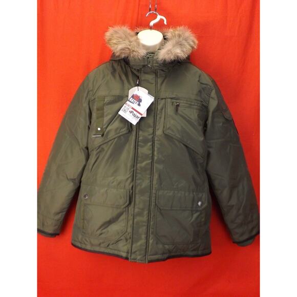 PAJAR CANADA GREEN NYLON COYOTE FUR HOODIE WINTER JAMES GOOSE DOWN JACKET L - Picture 2 of 9